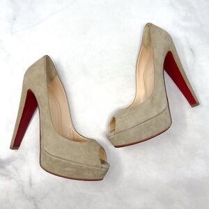 Christian Louboutin Altanana 140 Suede Platform Open Toe Block Heel Pumps 40